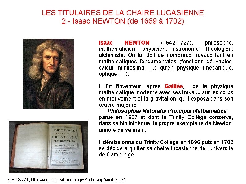 LES TITULAIRES DE LA CHAIRE LUCASIENNE 2 - Isaac NEWTON (de 1669 à 1702)
