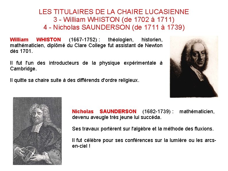 LES TITULAIRES DE LA CHAIRE LUCASIENNE 3 - William WHISTON (de 1702 à 1711)