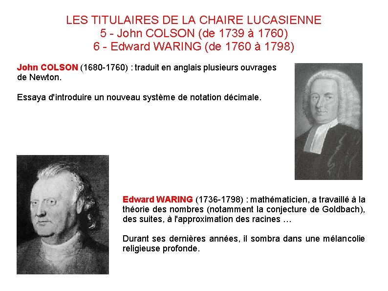 LES TITULAIRES DE LA CHAIRE LUCASIENNE 5 - John COLSON (de 1739 à 1760)