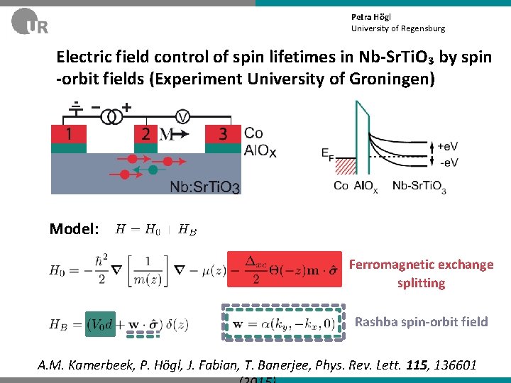 Petra Högl University of Regensburg Electric field control of spin lifetimes in Nb-Sr. Ti.