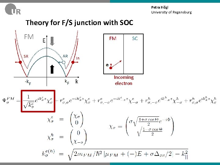 Petra Högl University of Regensburg Theory for F/S junction with SOC Incoming electron 