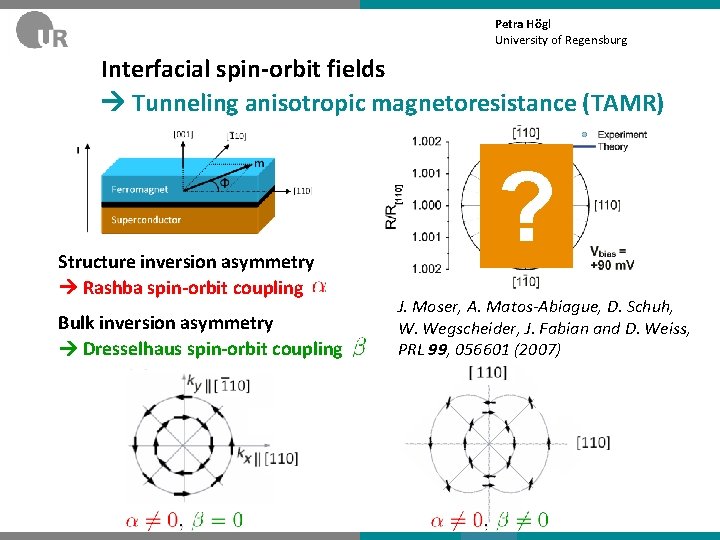 Petra Högl University of Regensburg Interfacial spin-orbit fields Tunneling anisotropic magnetoresistance (TAMR) Structure inversion