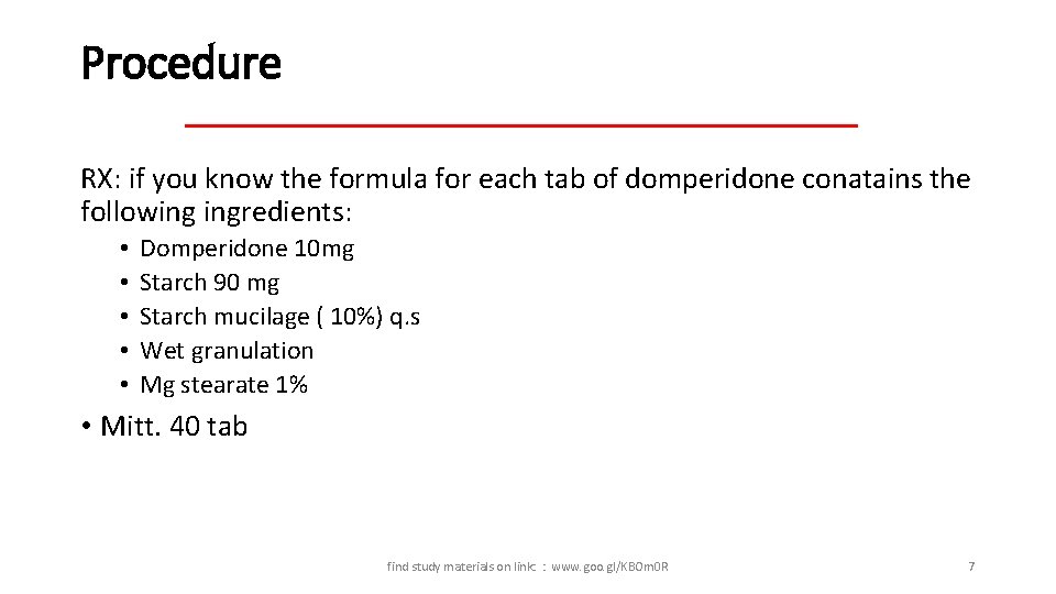 Procedure RX: if you know the formula for each tab of domperidone conatains the