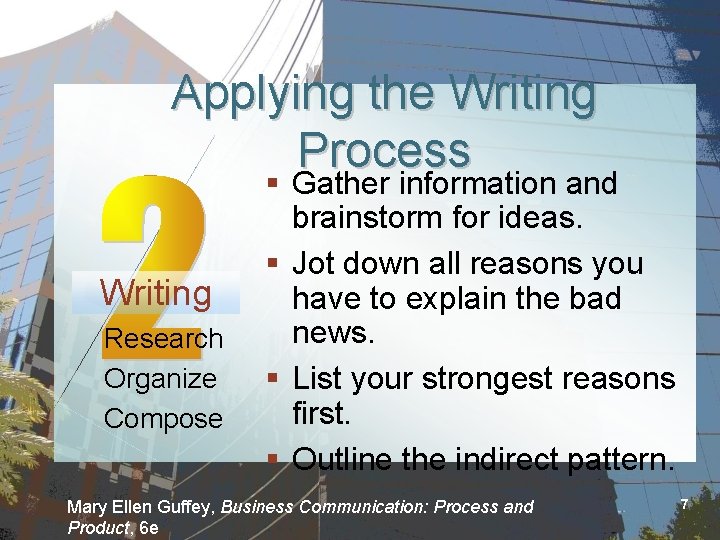 Applying the Writing Process Writing Research Organize Compose § Gather information and brainstorm for