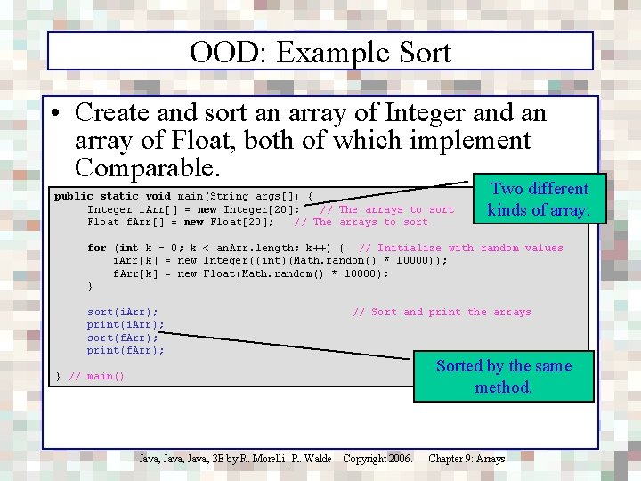 OOD: Example Sort • Create and sort an array of Integer and an array