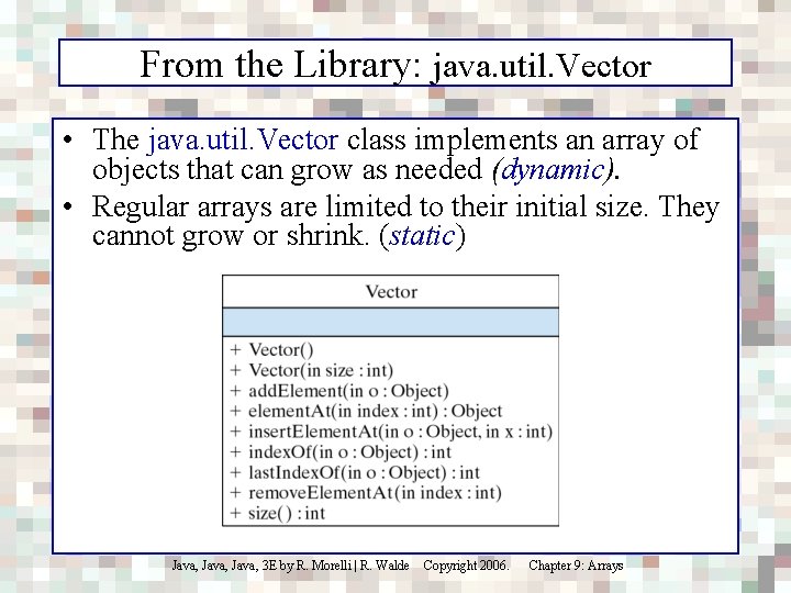 From the Library: java. util. Vector • The java. util. Vector class implements an