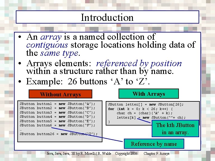 Introduction • An array is a named collection of contiguous storage locations holding data