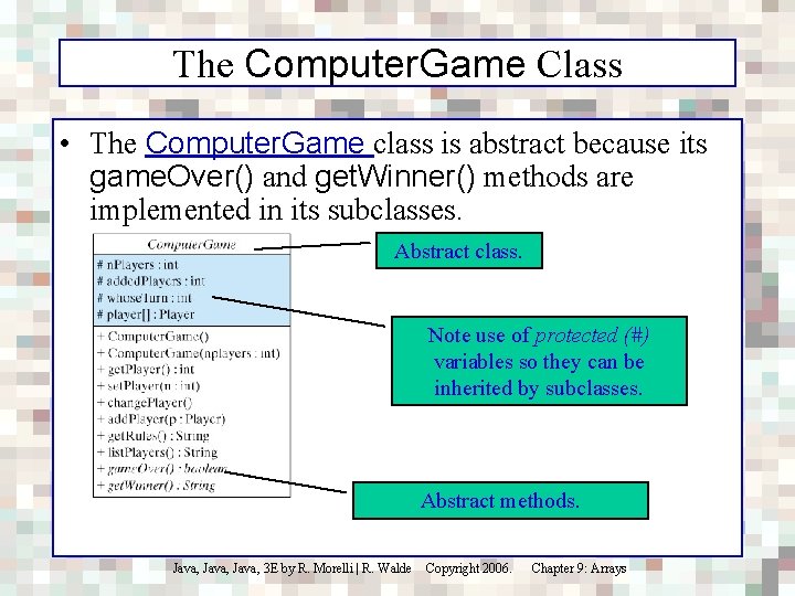 The Computer. Game Class • The Computer. Game class is abstract because its game.