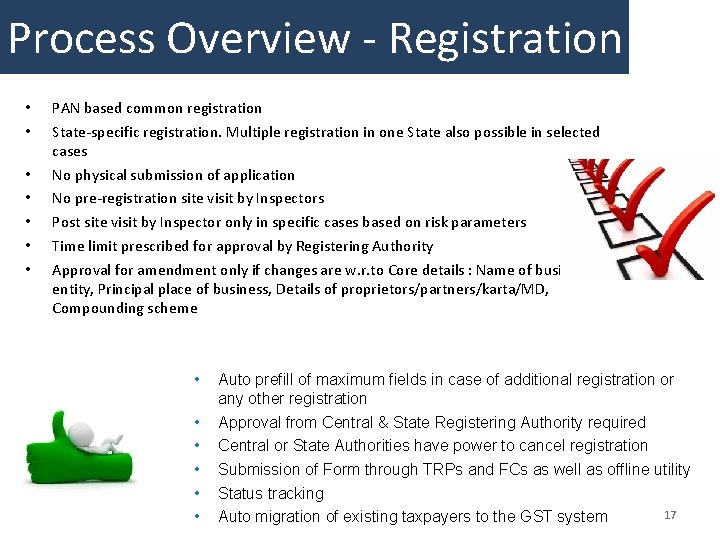 Process Overview - Registration • • PAN based common registration State-specific registration. Multiple registration