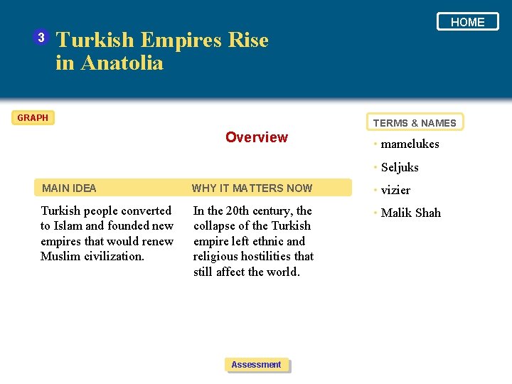 3 HOME Turkish Empires Rise in Anatolia GRAPH TERMS & NAMES Overview • mamelukes
