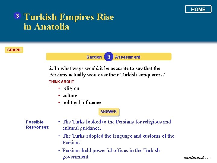 3 HOME Turkish Empires Rise in Anatolia GRAPH Section 3 Assessment 2. In what