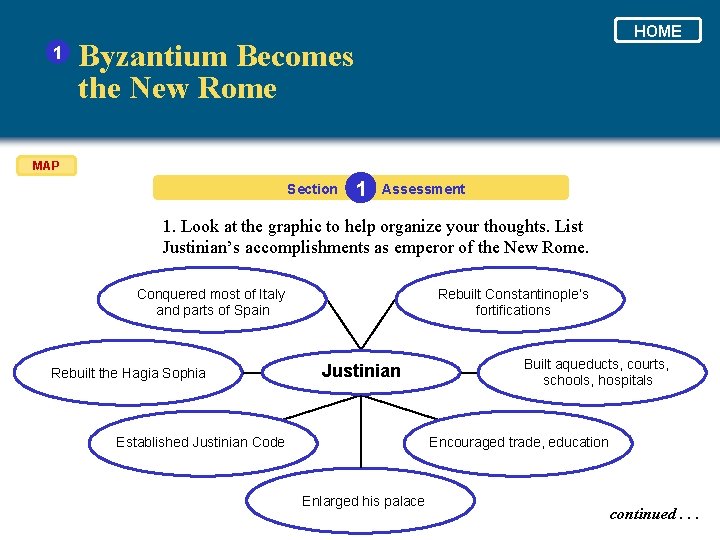 1 HOME Byzantium Becomes the New Rome MAP Section 1 Assessment 1. Look at