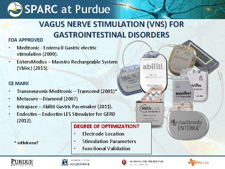 SPARC at Purdue VAGUS NERVE STIMULATION (VNS) FOR GASTROINTESTINAL DISORDERS FDA APPROVED • •