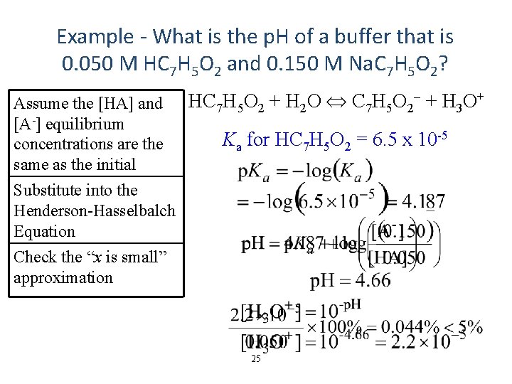 Example - What is the p. H of a buffer that is 0. 050