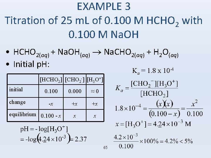 EXAMPLE 3 Titration of 25 m. L of 0. 100 M HCHO 2 with