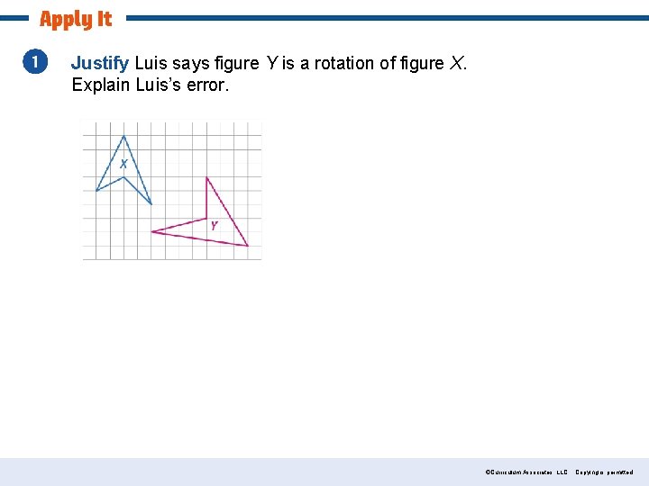 Justify Luis says figure Y is a rotation of figure X. Explain Luis’s error.