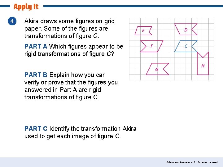 Akira draws some figures on grid paper. Some of the figures are transformations of