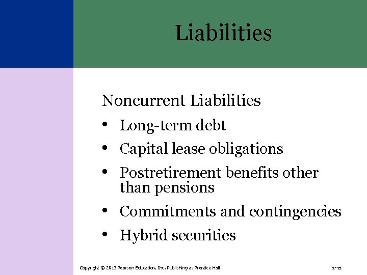 Liabilities Noncurrent Liabilities • Long-term debt • Capital lease obligations • Postretirement benefits other