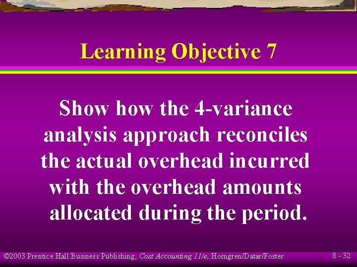 Learning Objective 7 Show the 4 -variance analysis approach reconciles the actual overhead incurred