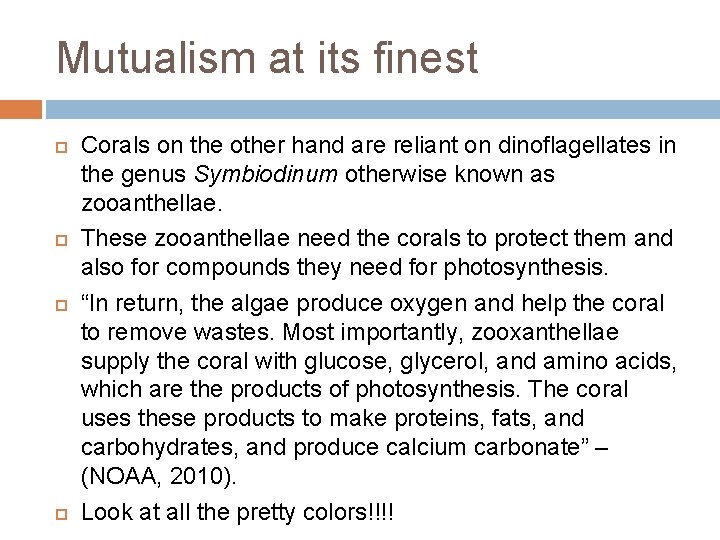 Mutualism at its finest Corals on the other hand are reliant on dinoflagellates in