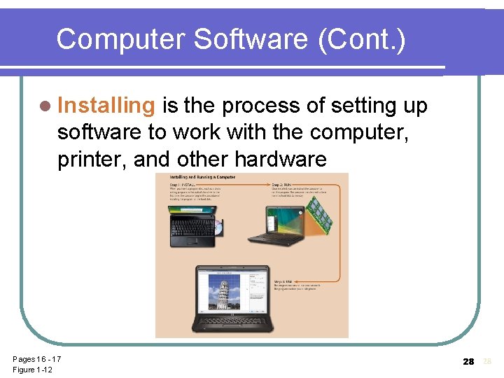 Computer Software (Cont. ) l Installing is the process of setting up software to