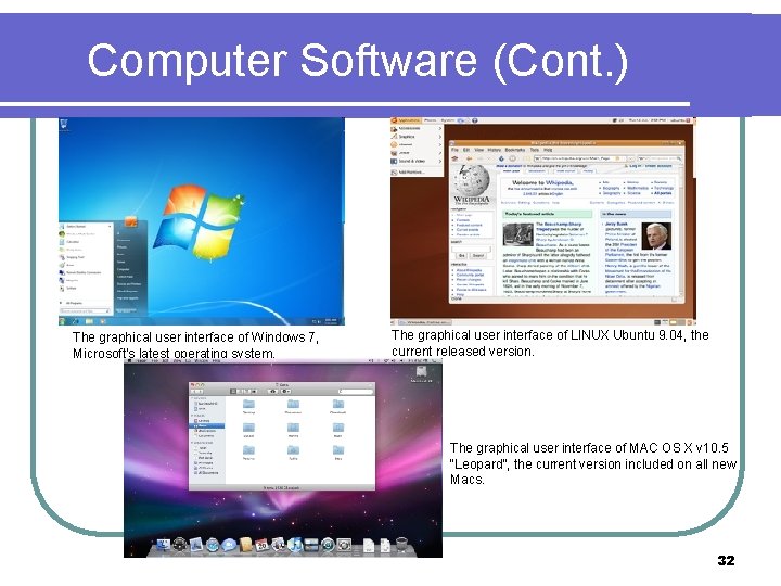 Computer Software (Cont. ) The graphical user interface of Windows 7, Microsoft’s latest operating