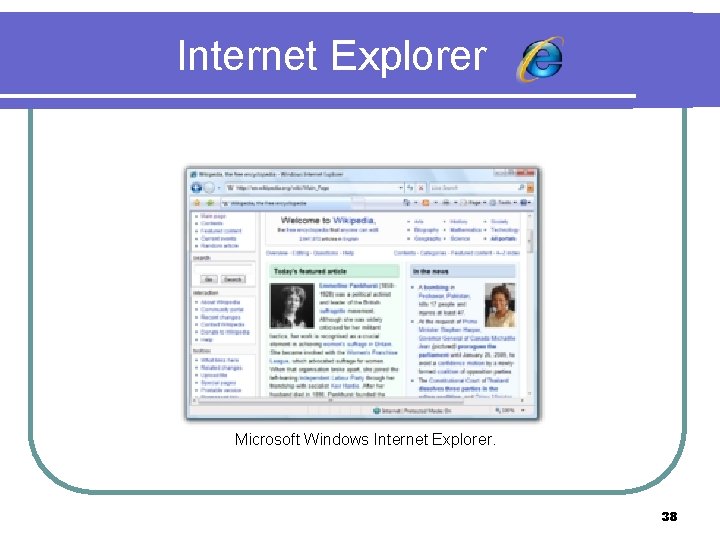 Internet Explorer Microsoft Windows Internet Explorer. 38 