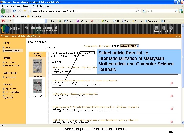 Select article from list i. e. Internationalization of Malaysian Mathematical and Computer Science Journals