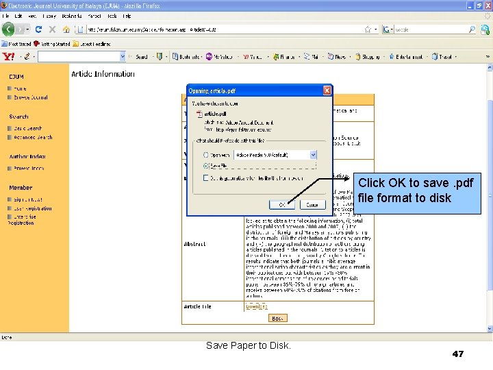 Click OK to save. pdf file format to disk Save Paper to Disk. 47