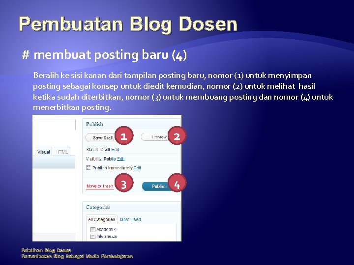 Pembuatan Blog Dosen # membuat posting baru (4) Beralih ke sisi kanan dari tampilan