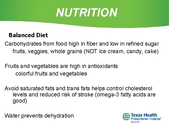 NUTRITION Balanced Diet Carbohydrates from food high in fiber and low in refined sugar