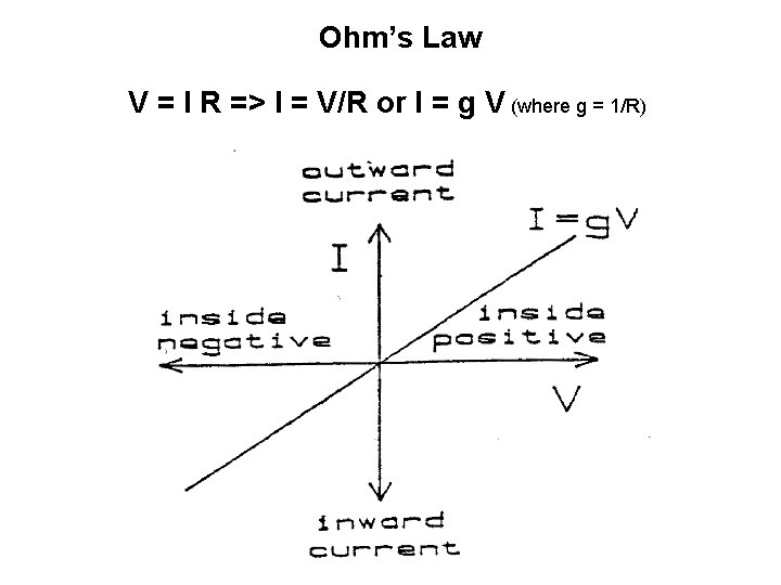 Ohm’s Law V = I R => I = V/R or I = g