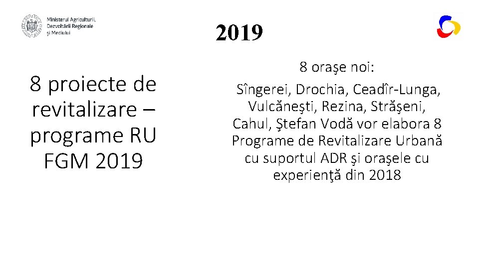 2019 8 proiecte de revitalizare – programe RU FGM 2019 8 oraşe noi: Sîngerei,
