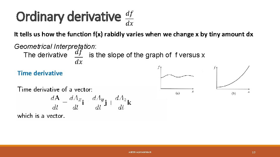 Ordinary derivative It tells us how the function f(x) rabidly varies when we change