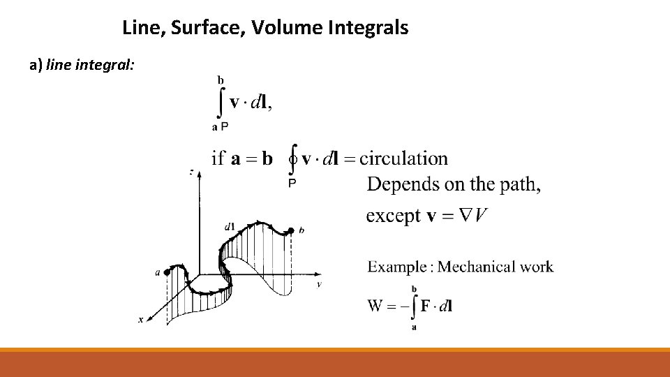 Line, Surface, Volume Integrals a) line integral: 