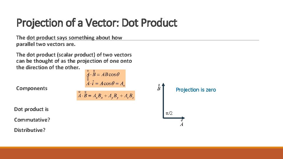 Projection of a Vector: Dot Product The dot product says something about how parallel