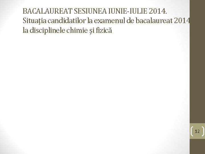 BACALAUREAT SESIUNEA IUNIE-IULIE 2014. Situația candidatilor la examenul de bacalaureat 2014 la disciplinele chimie