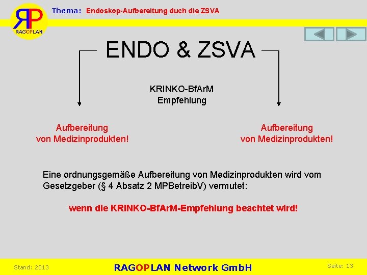 Thema: Endoskop-Aufbereitung duch die ZSVA ENDO & ZSVA KRINKO-Bf. Ar. M Empfehlung Aufbereitung von