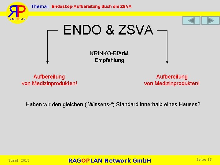 Thema: Endoskop-Aufbereitung duch die ZSVA ENDO & ZSVA KRINKO-Bf. Ar. M Empfehlung Aufbereitung von