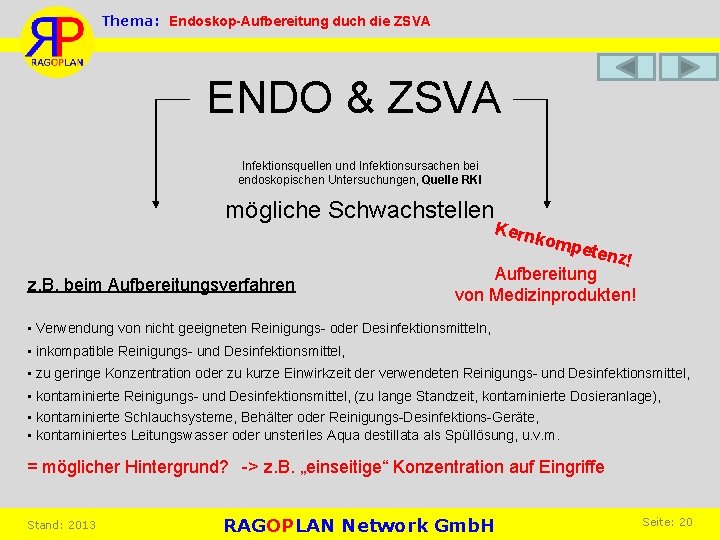 Thema: Endoskop-Aufbereitung duch die ZSVA ENDO & ZSVA Infektionsquellen und Infektionsursachen bei endoskopischen Untersuchungen,