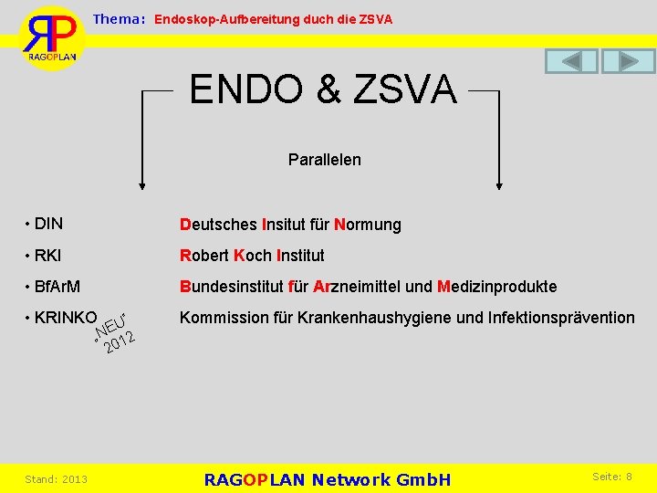 Thema: Endoskop-Aufbereitung duch die ZSVA ENDO & ZSVA Parallelen • DIN Deutsches Insitut für