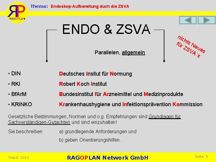 Thema: Endoskop-Aufbereitung duch die ZSVA ENDO & ZSVA Parallelen, allgemein nic h für ts