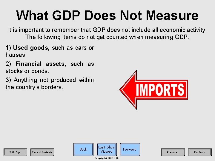 What GDP Does Not Measure It is important to remember that GDP does not