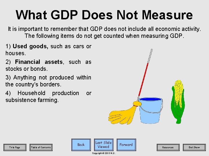 What GDP Does Not Measure It is important to remember that GDP does not
