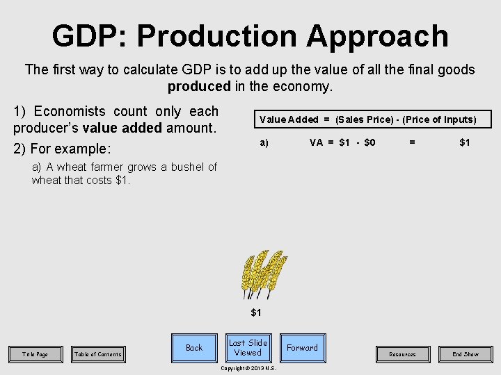 GDP: Production Approach The first way to calculate GDP is to add up the