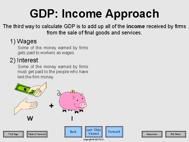GDP: Income Approach The third way to calculate GDP is to add up all