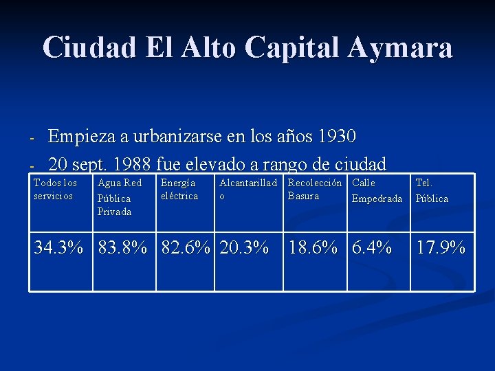 Ciudad El Alto Capital Aymara - Empieza a urbanizarse en los años 1930 20