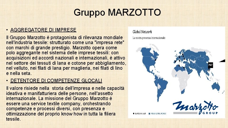 Gruppo MARZOTTO • AGGREGATORE DI IMPRESE Il Gruppo Marzotto è protagonista di rilevanza mondiale