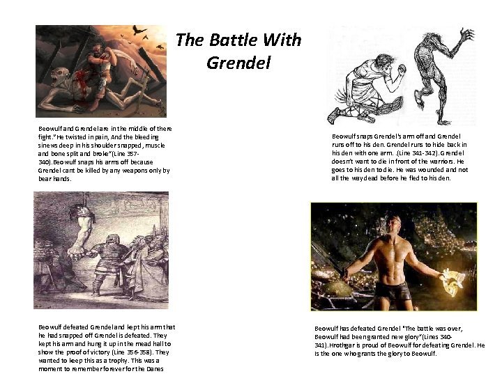 The Battle With Grendel Beowulf and Grendel are in the middle of there fight.