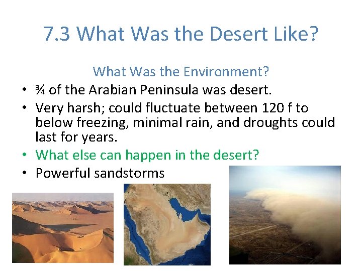 7. 3 What Was the Desert Like? • • What Was the Environment? ¾